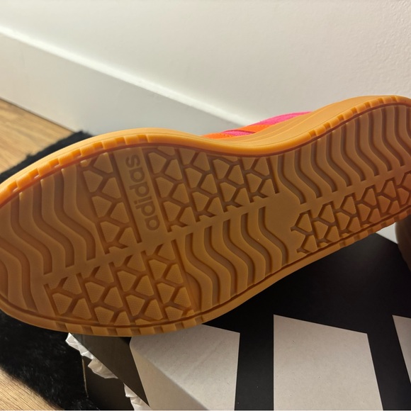 adidas Women’s Pink Suede Sneakers with Orange Stripes and Gum Sole - Picture 6 of 7
